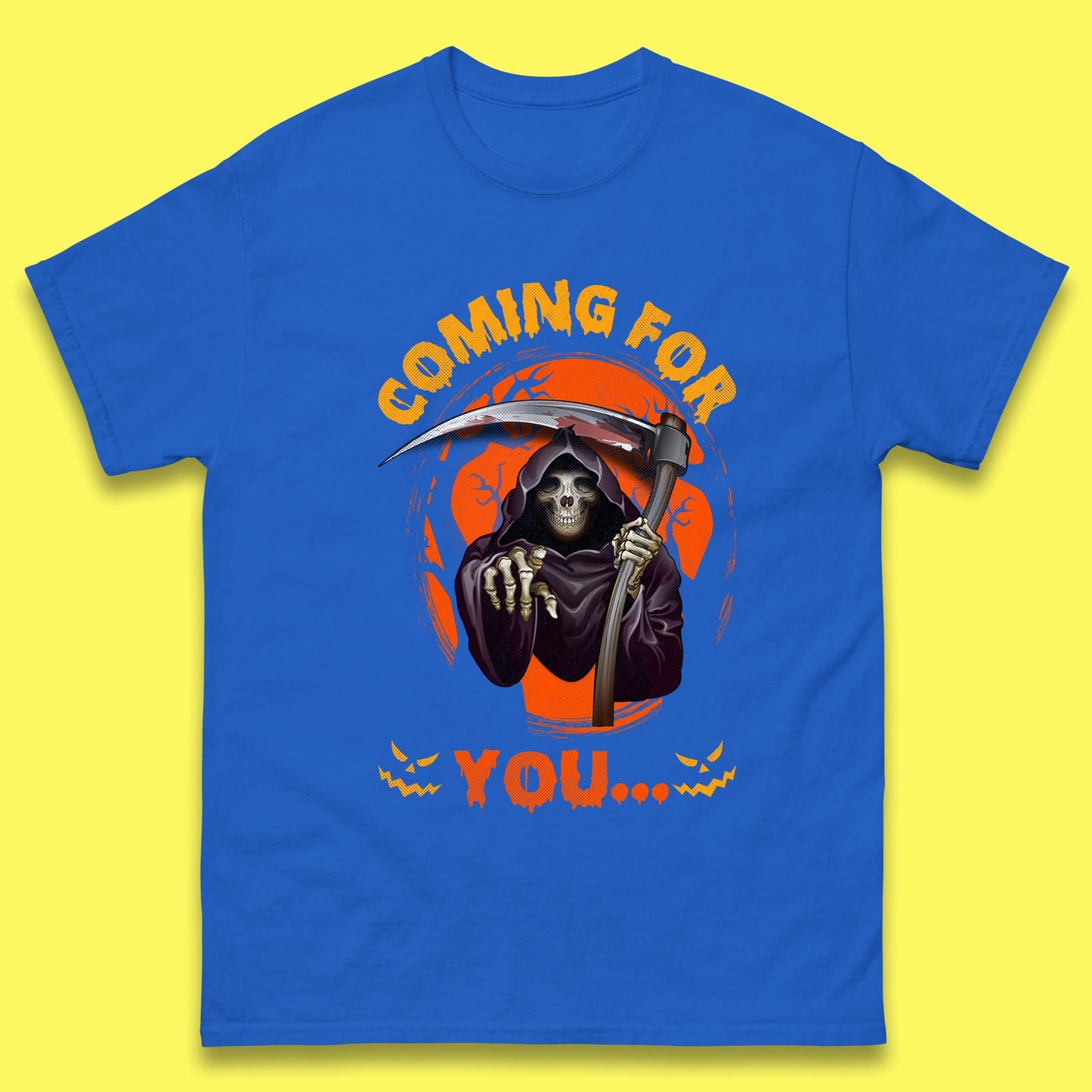 Coming For You Grim Reaper Halloween Skeleton With Scythe Halloween Ghost Mens Tee Top