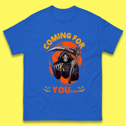 Coming For You Grim Reaper Halloween Skeleton With Scythe Halloween Ghost Mens Tee Top