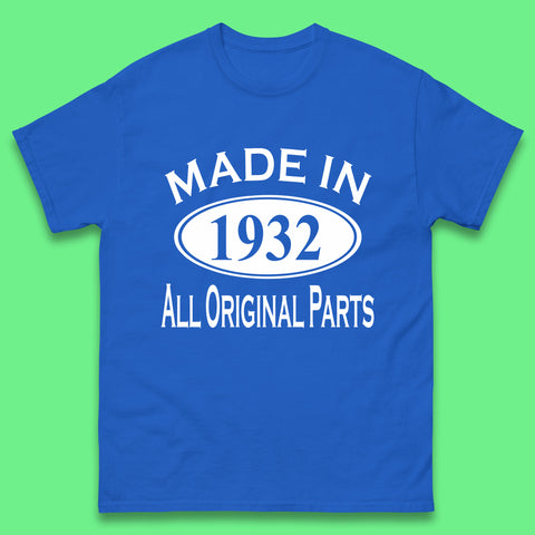 Made In 1932 All Original Parts Vintage Retro 91st Birthday Funny 91 Years Old Birthday Gift Mens Tee Top
