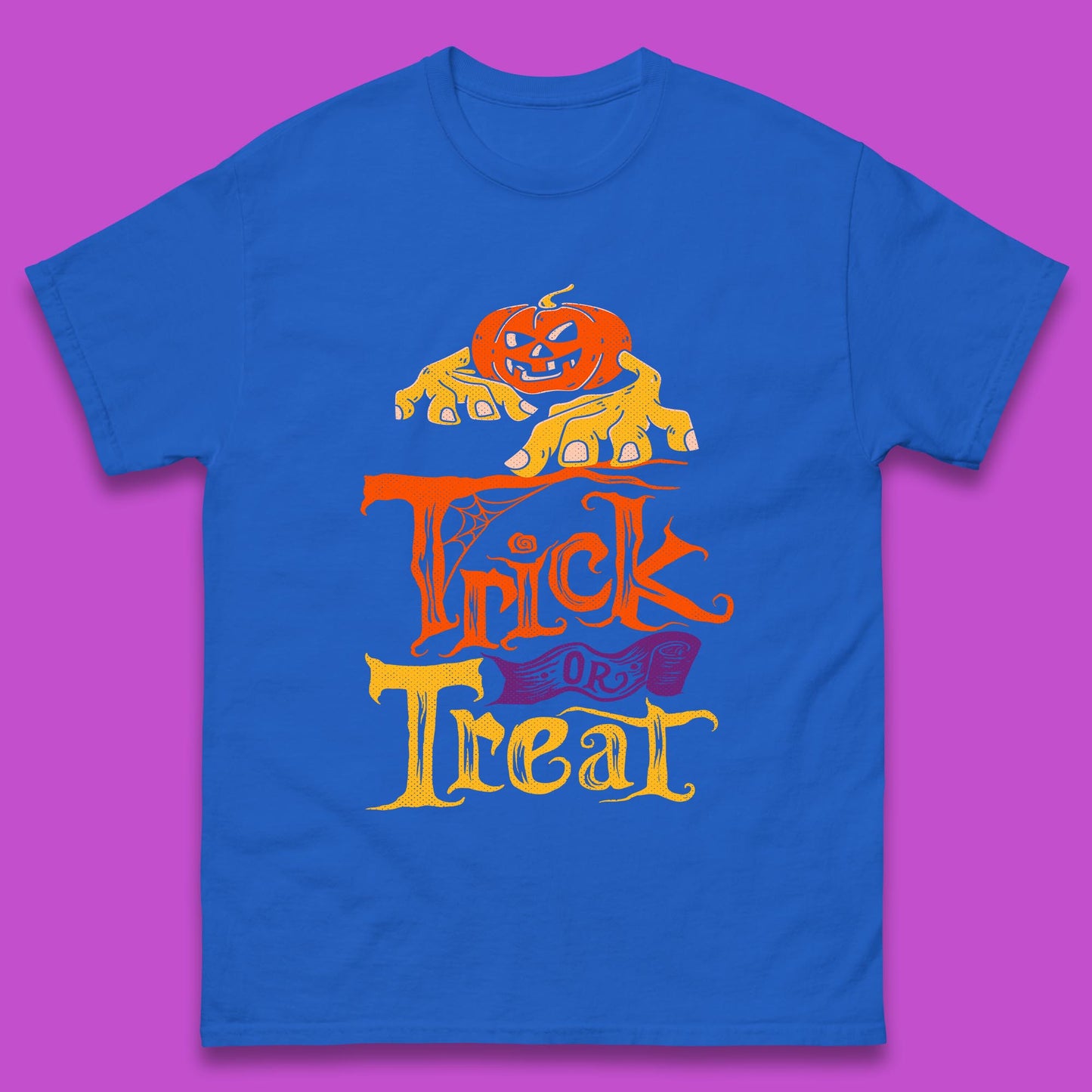 Halloween Trick Or Treat Horror Scary Evil Pumpkin With Zombie Hands Mens Tee Top