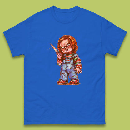 The Horror Movie Character Chucky With Knife Serial Killer Halloween Horror Movie Inspired Chucky Mens Tee Top