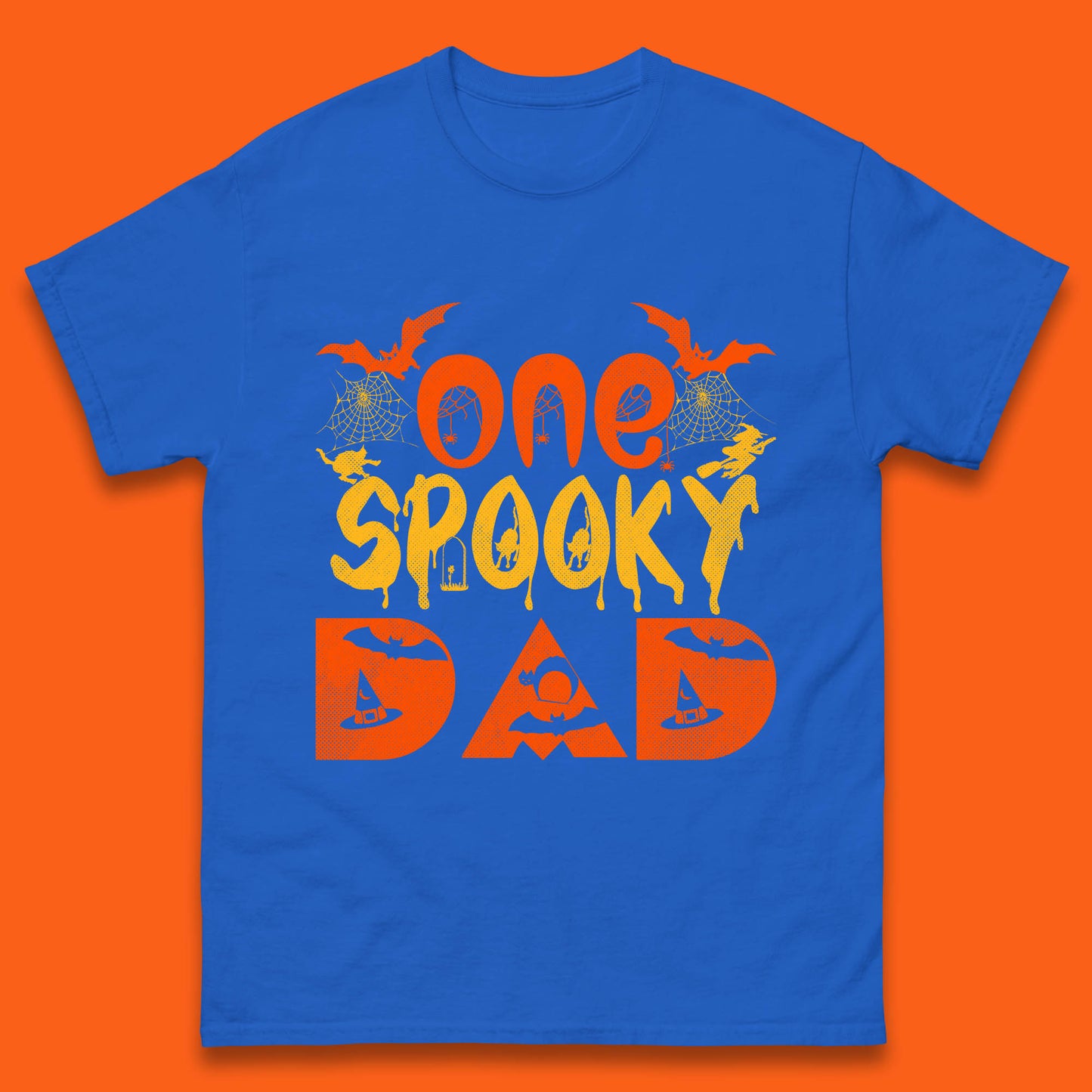 One Spooky Dad Happy Halloween Fall Season Dad Life Spooky Flying Bats Mens Tee Top