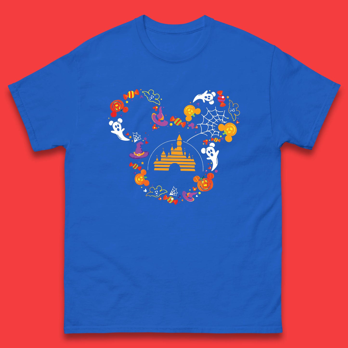 Halloween Mickey Mouse Disney Castle Halloween Elements Scary Boo Mens Tee Top