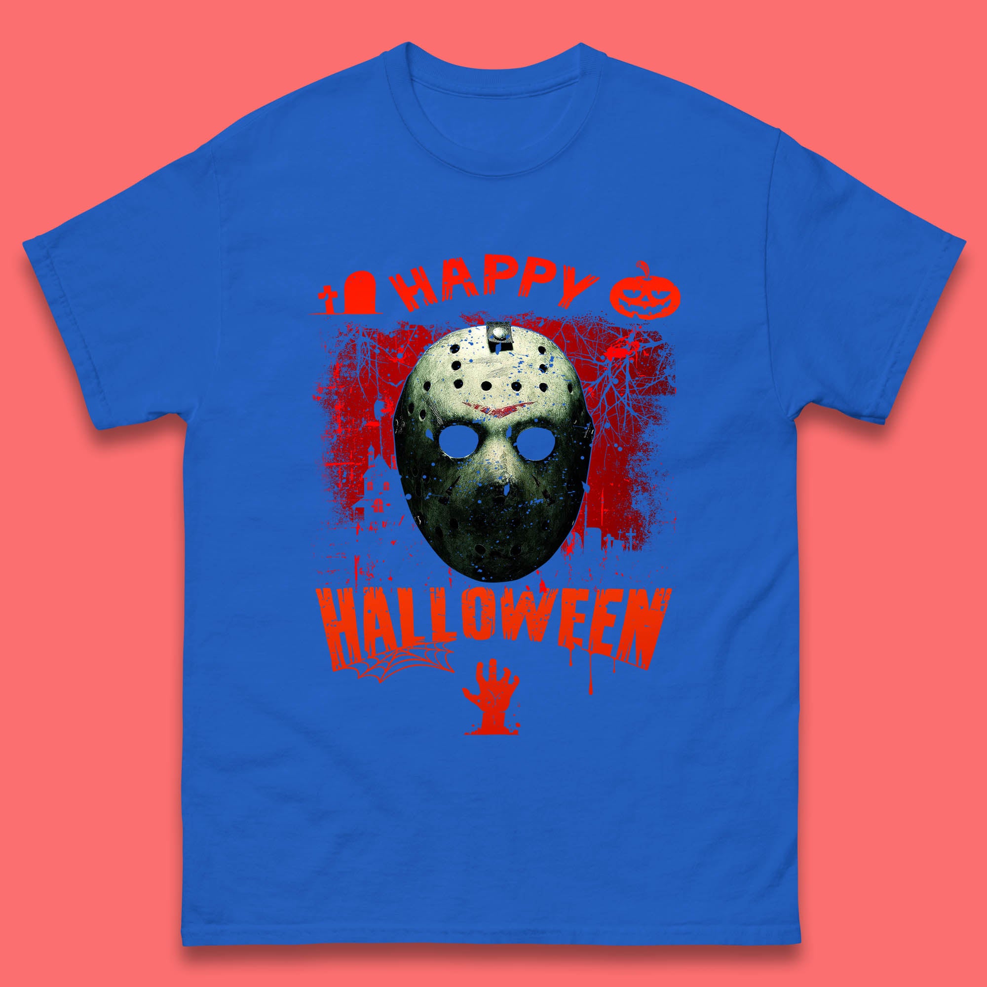 Happy Halloween Jason Voorhees Face Mask Halloween Friday The 13th Horror Movie Mens Tee Top