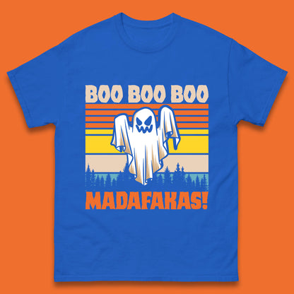 Ghost Say Boo Boo Boo Madafakas Halloween Vintage Horror Scary Boo Ghost Mens Tee Top