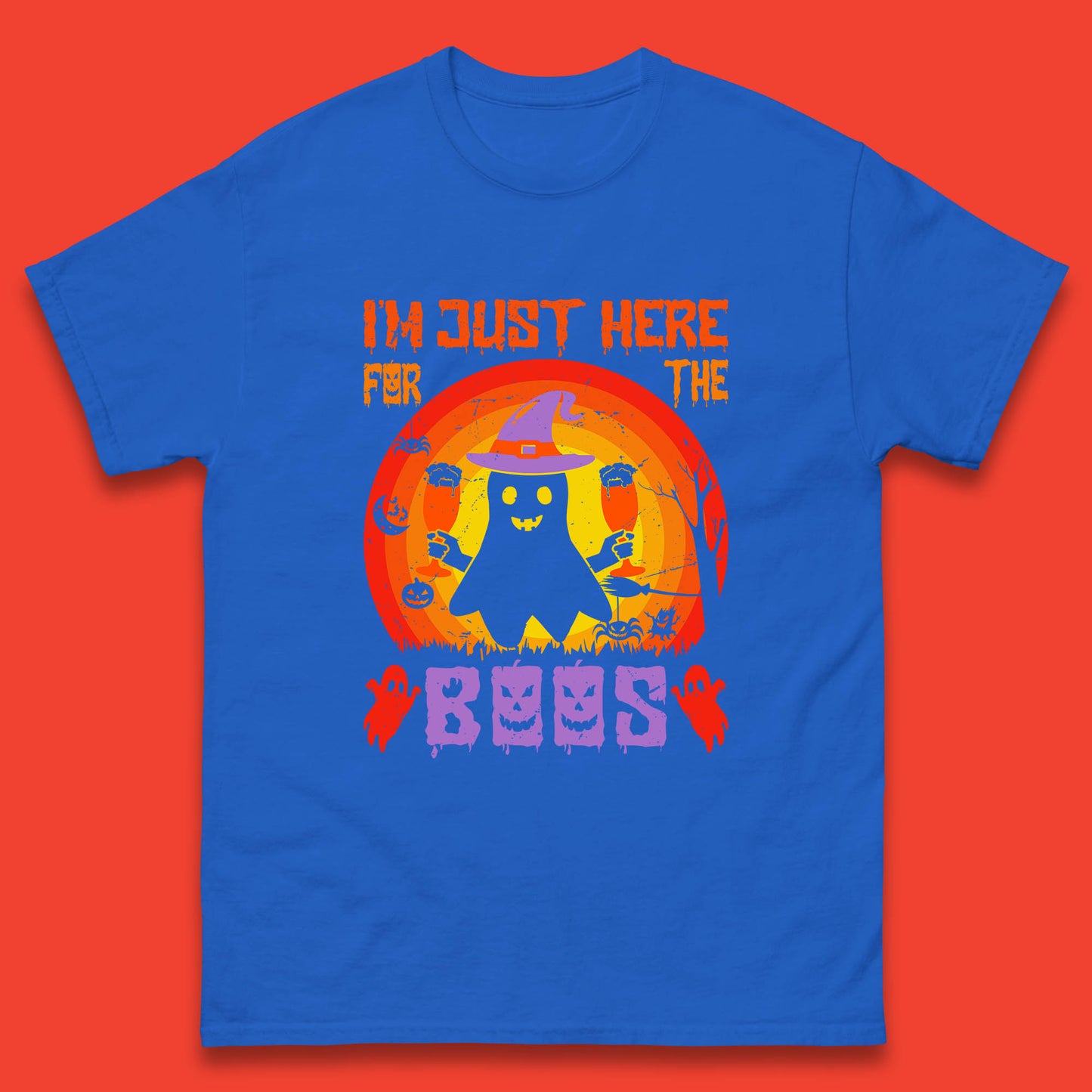 I'm Just Here For The Boos Halloween Boo Ghost Witch Hat Horror Scary Mens Tee Top