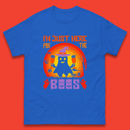 I'm Just Here For The Boos Halloween Boo Ghost Witch Hat Horror Scary Mens Tee Top