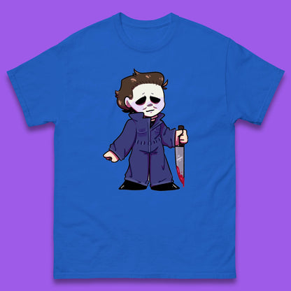 Chibi Michael Myers Holding Bloody Knife Halloween Serial Killer Horror Movie Character Mens Tee Top