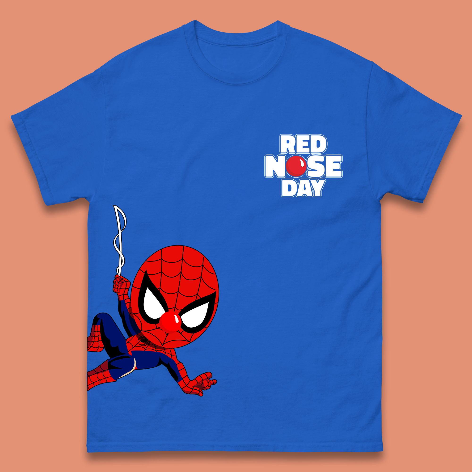 Spider Man Peeking Red Nose Day Mens T-Shirt
