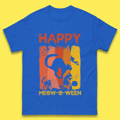 Happy Meow-O-ween Funny Halloween Black Cat Scary Spooky Mens Tee Top
