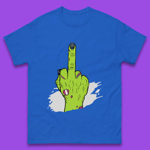 Halloween Green Zombie Hand Showing The Middle Finger Sarcastic Rude Mens Tee Top