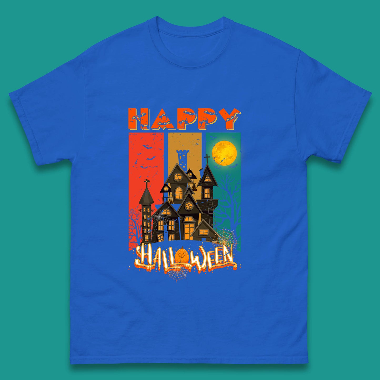 Happy Halloween Vintage Style Horror Scary Haunted House Mens Tee Top