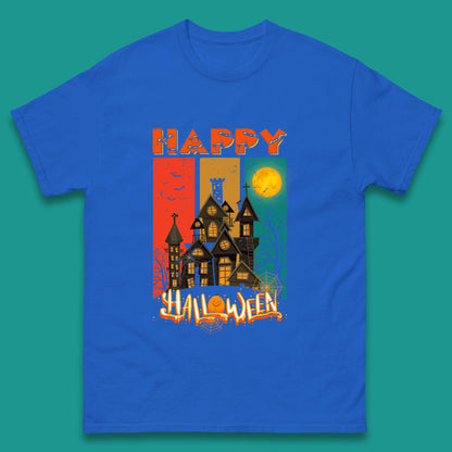 Happy Halloween Vintage Style Horror Scary Haunted House Mens Tee Top