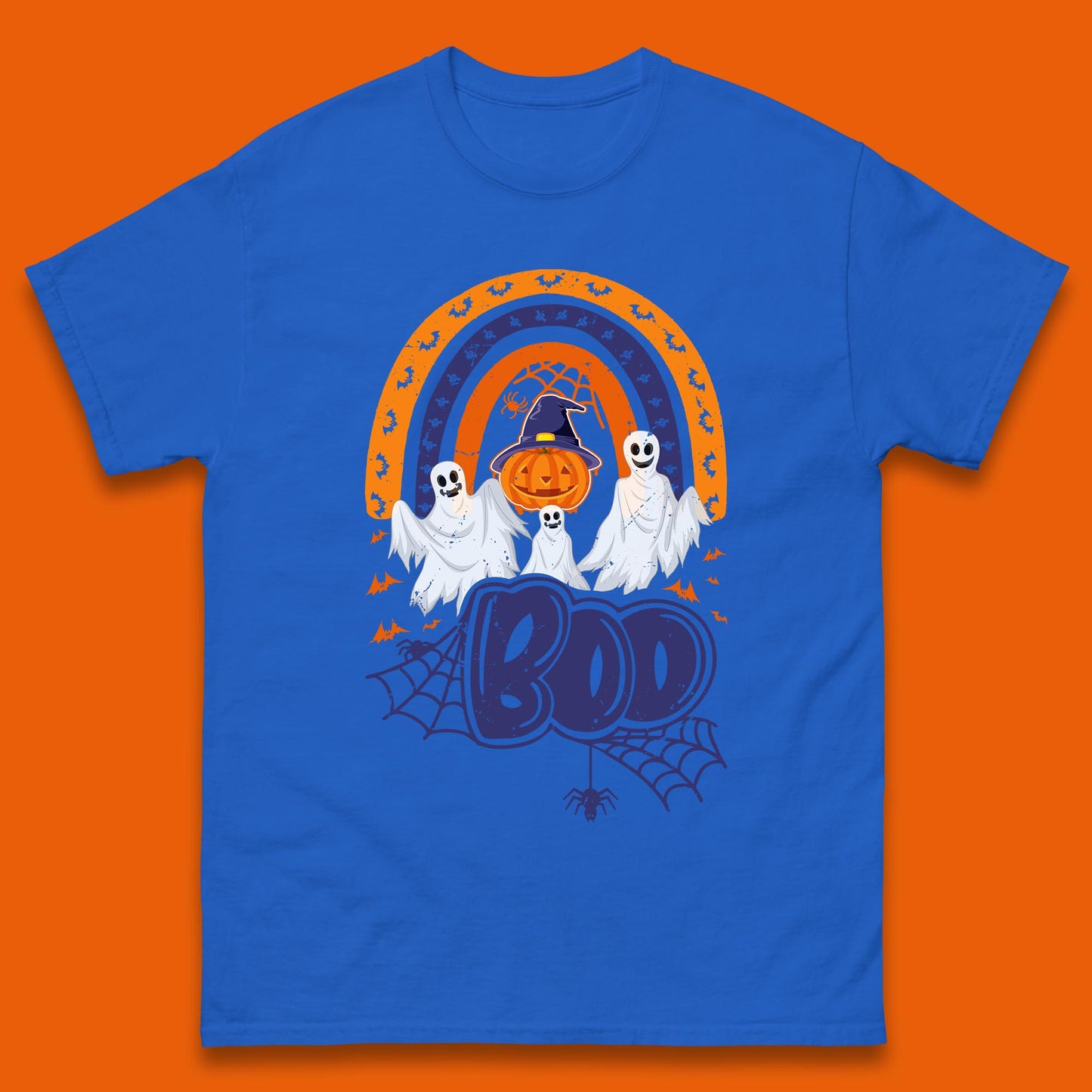 Halloween Boo Ghosts With Witch Pumpkin Scary Spooky Season Mens Tee Top