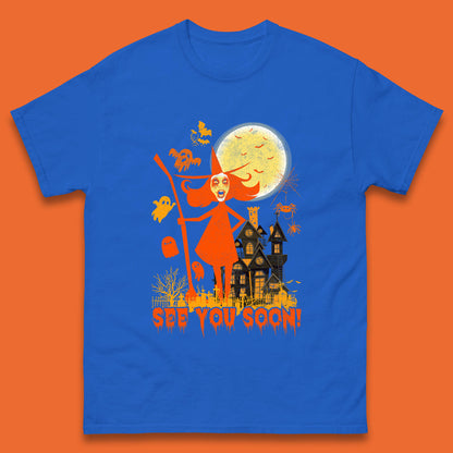 See You Soon Halloween Witch With Broom Horror Scary Haunted House Mens Tee Top