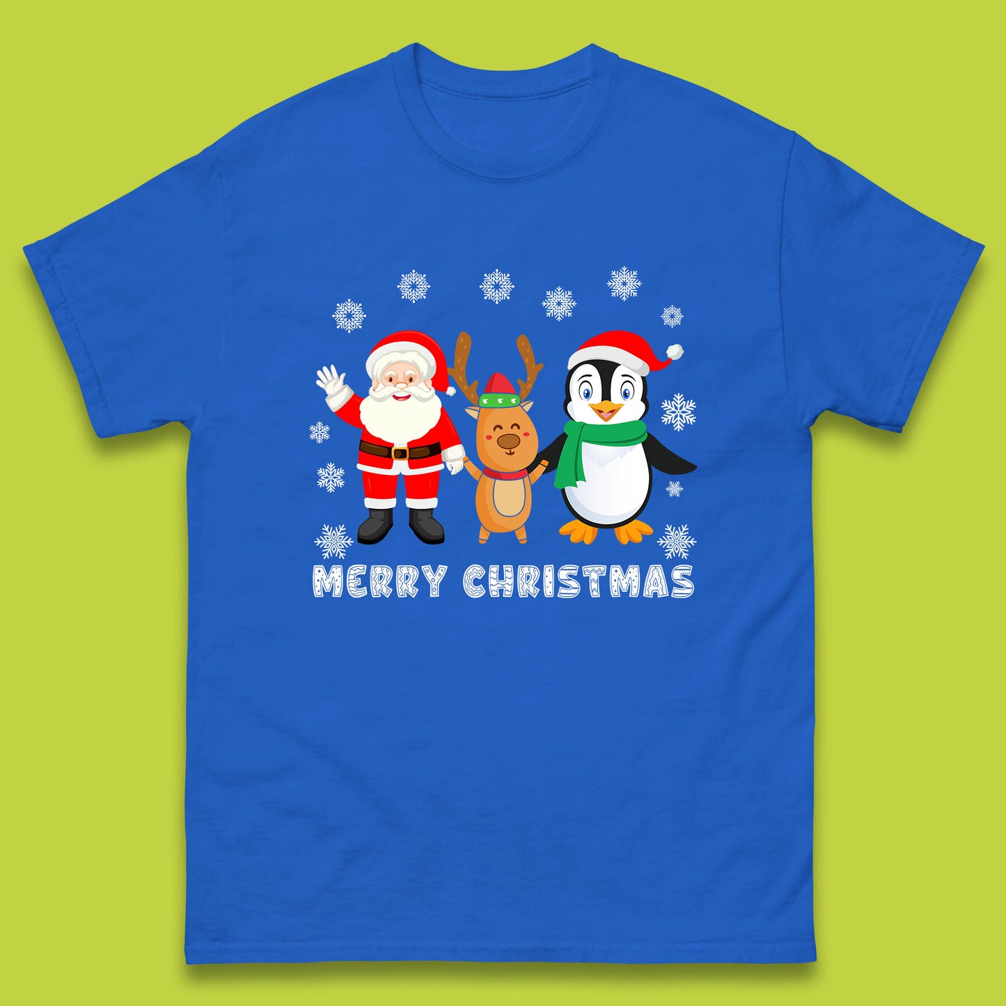 Merry Christmas Penguin T Shirt Santa Claus And Reindeer Top