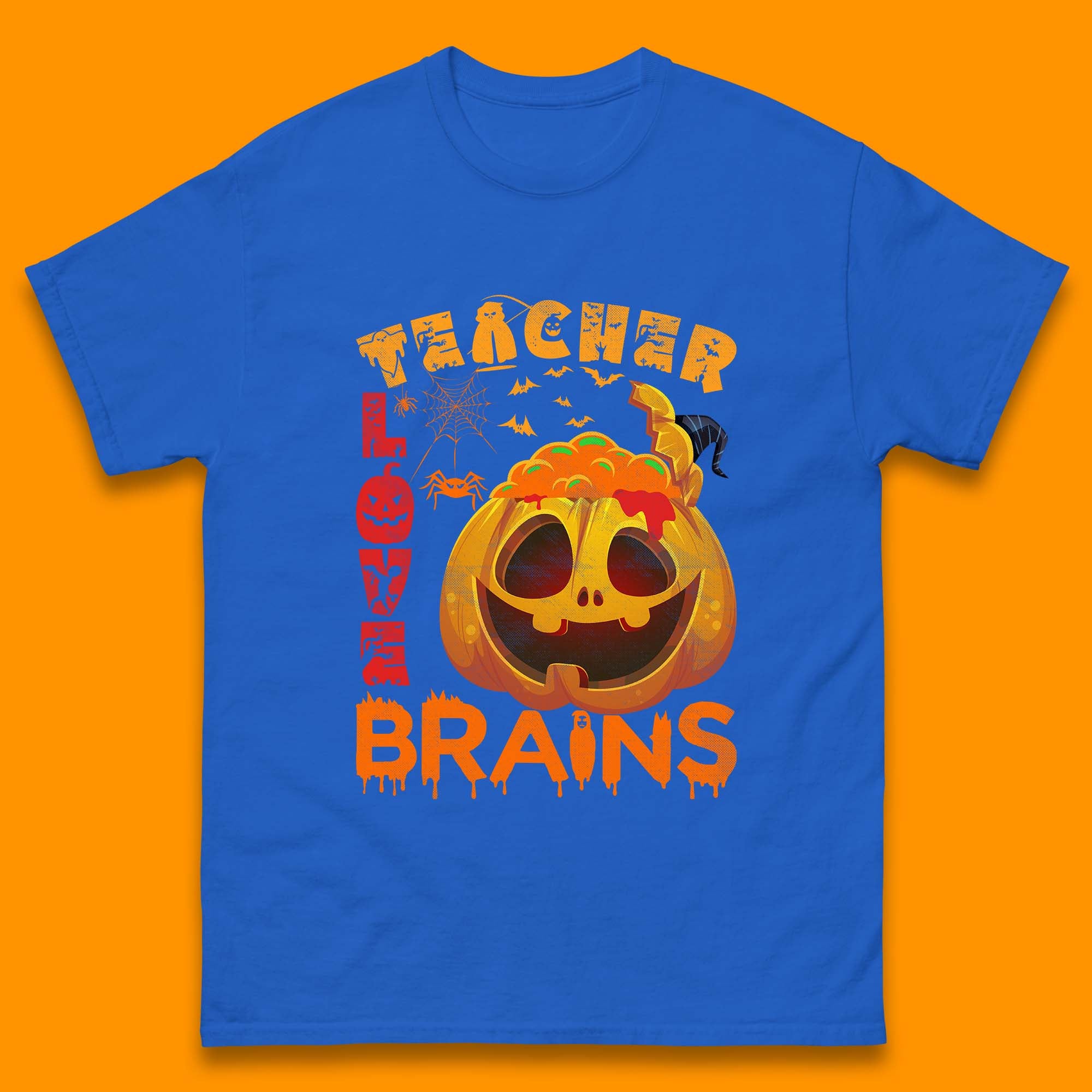 Teacher Love Brain Halloween Spooky Teacher Trick Or Teach Mens Tee Top