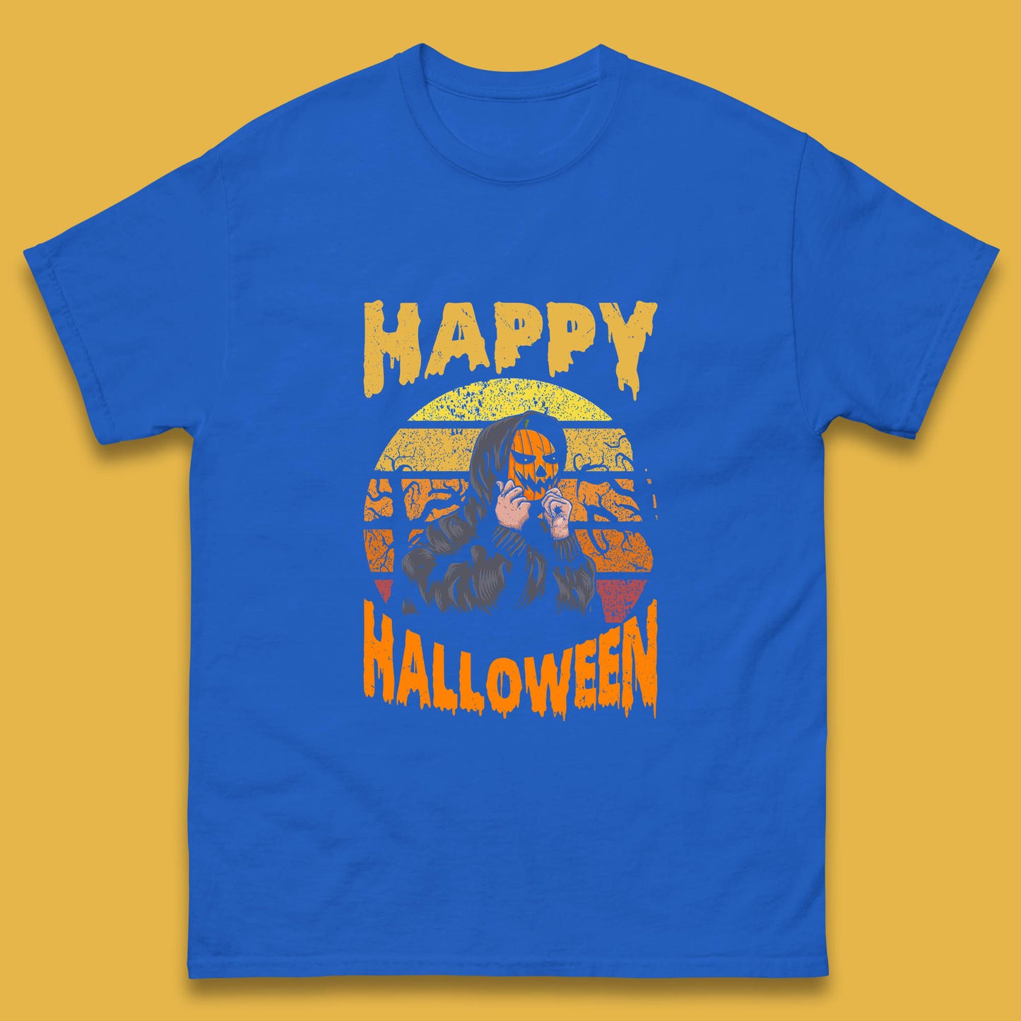 Happy Halloween Jack O Lantern Pumpkin Head Horror Scary Vintage Retro Halloween Mens Tee Top
