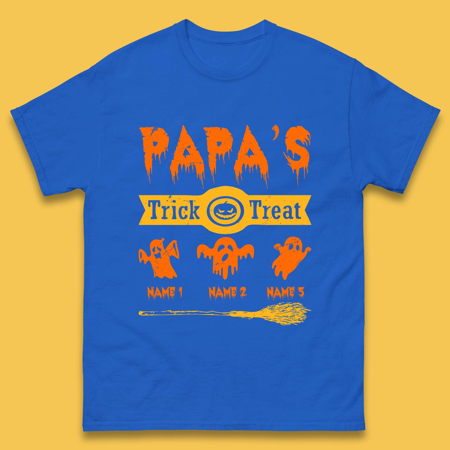Personalised Papa's Trick Or Treat Halloween Custom Your Boo Ghost Children Names Scary Spooky Costume Mens Tee Top