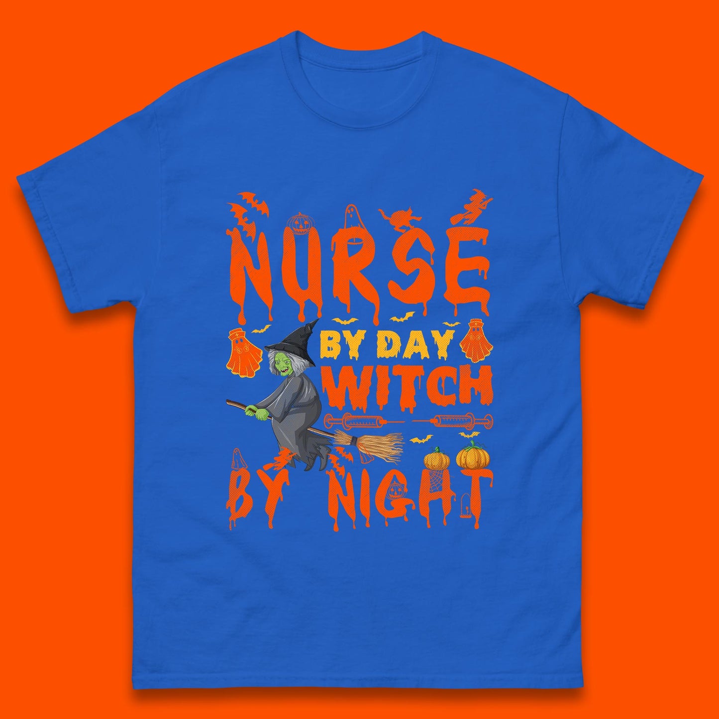 Nurse By Day Witch By Night Halloween Funny Nursing Spooky Nurse Mens Tee Top