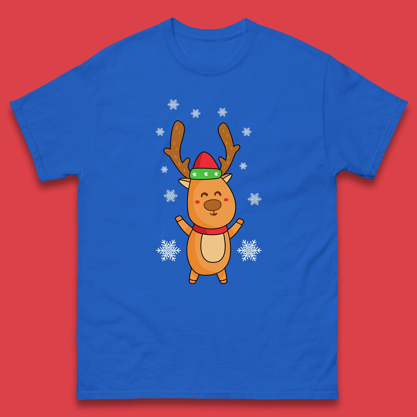 christmas reindeer with santa hat t shirt