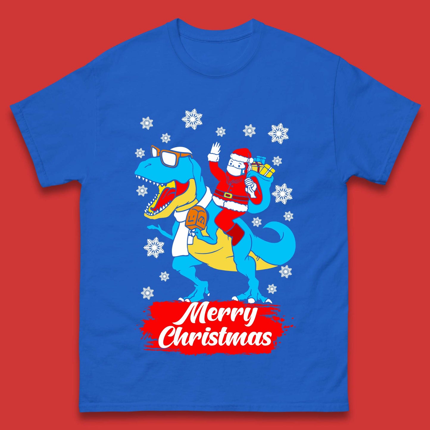 Santa Claus Riding T-Rex Christmas Mens T-Shirt
