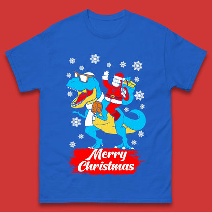 Santa Claus Riding T-Rex Christmas Mens T-Shirt
