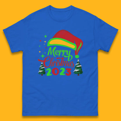 Merry Christmas 2023 Elf Hat Christmas Trees Xmas Gift Mens Tee Top