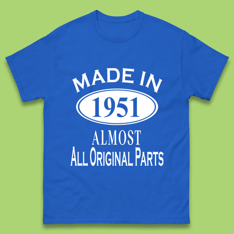 Made In 1951 Almost All Original Parts Vintage Retro 72nd Birthday Funny 72 Years Old Birthday Gift Mens Tee Top