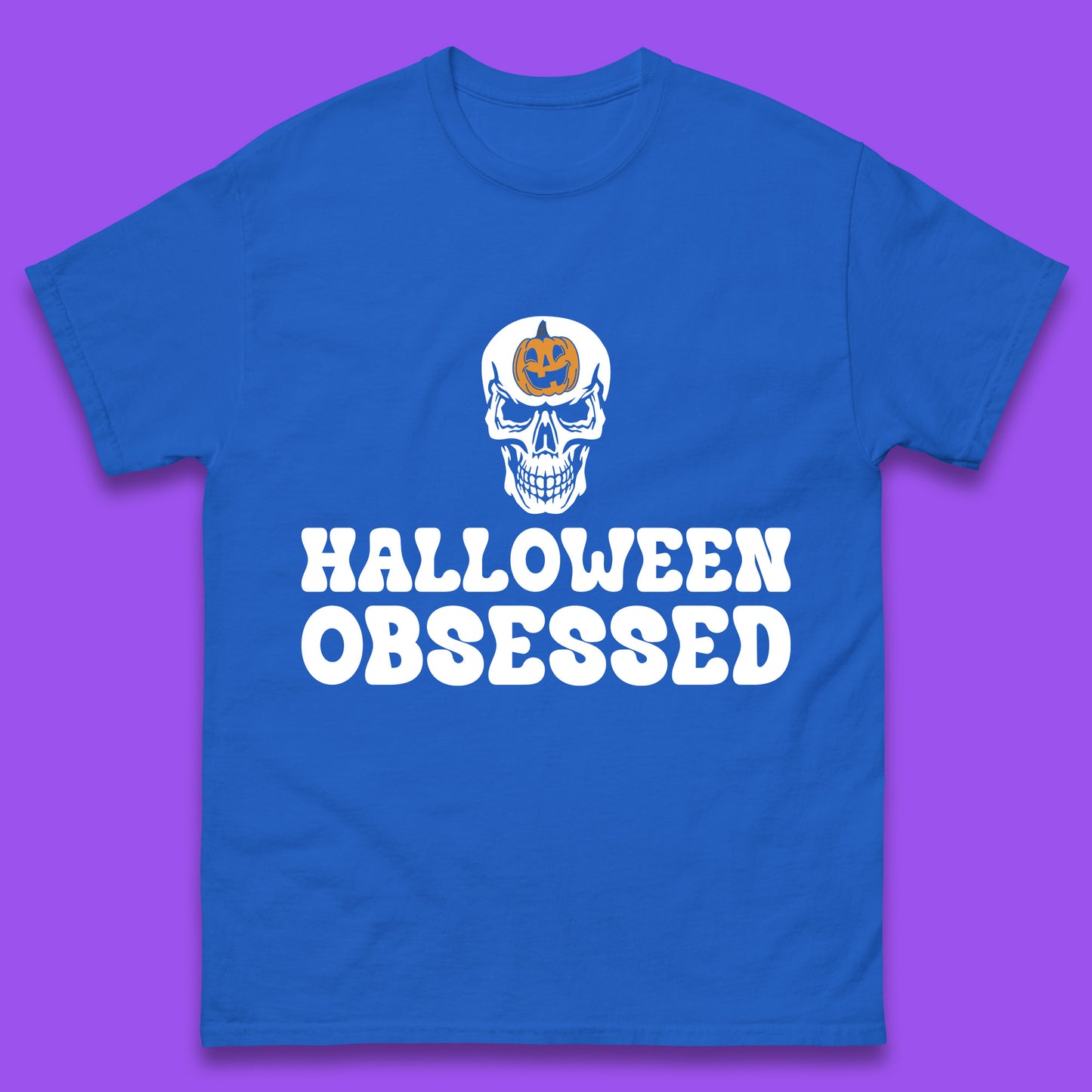 Skull Pumpkin Halloween Obsessed Funny Pumpkin Obsessed Party Spooky Season Mens Tee Top