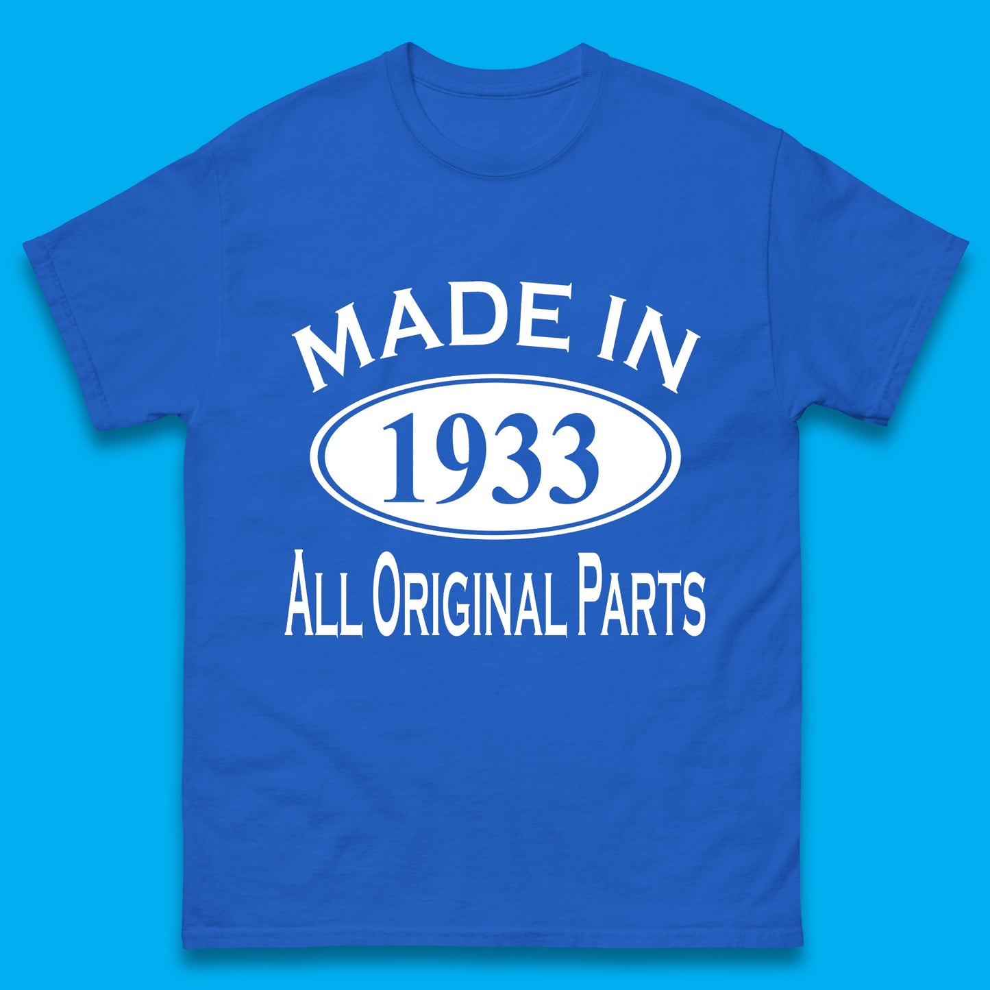 Made In 1933 All Original Parts Vintage Retro 90th Birthday Funny 90 Years Old Birthday Gift Mens Tee Top