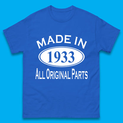 Made In 1933 All Original Parts Vintage Retro 90th Birthday Funny 90 Years Old Birthday Gift Mens Tee Top