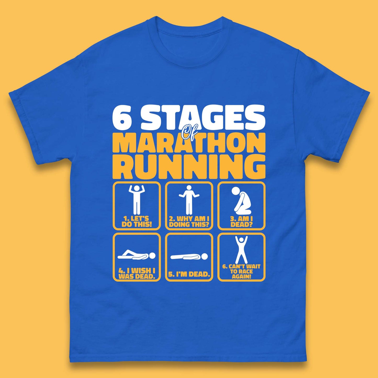 6 Stages Of Marathon Running Funny Marathon Athletics Runner Mens Tee Top
