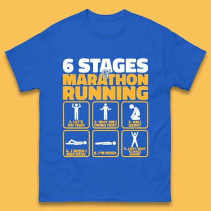 6 Stages Of Marathon Running Funny Marathon Athletics Runner Mens Tee Top