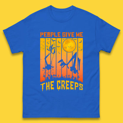 People Give Me The Creep Halloween Horror Scary Graveyards Full moon Flying Bats Mens Tee Top