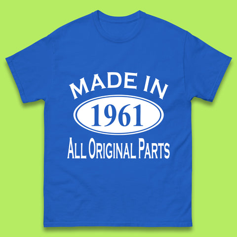 Made In 1961 All Original Parts Vintage Retro 62nd Birthday Funny 62 Years Old Birthday Gift Mens Tee Top