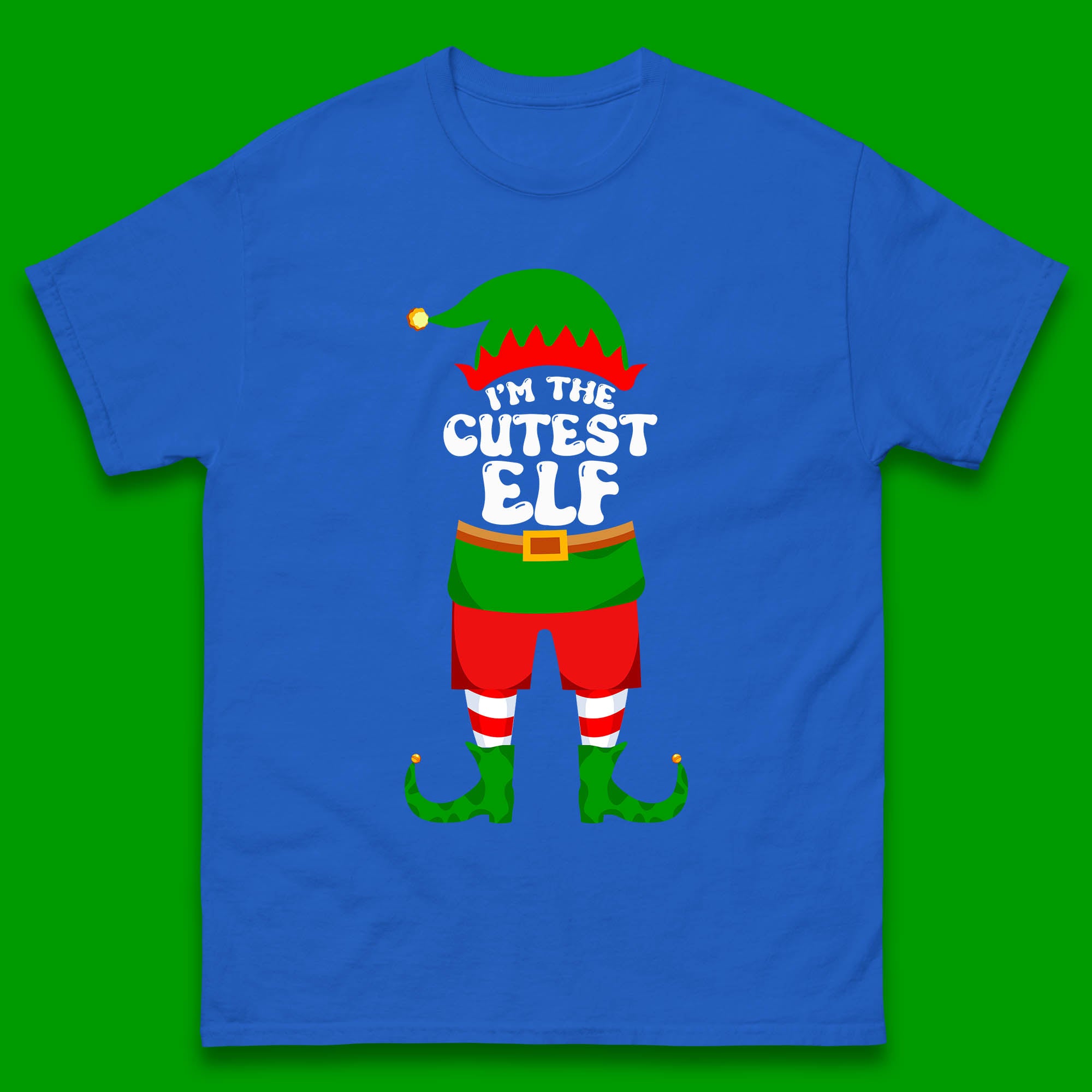 Christmas Character Elf I'm The Cutest Elf Xmas Costume Elf Wear Matching Christmas Mens Tee Top