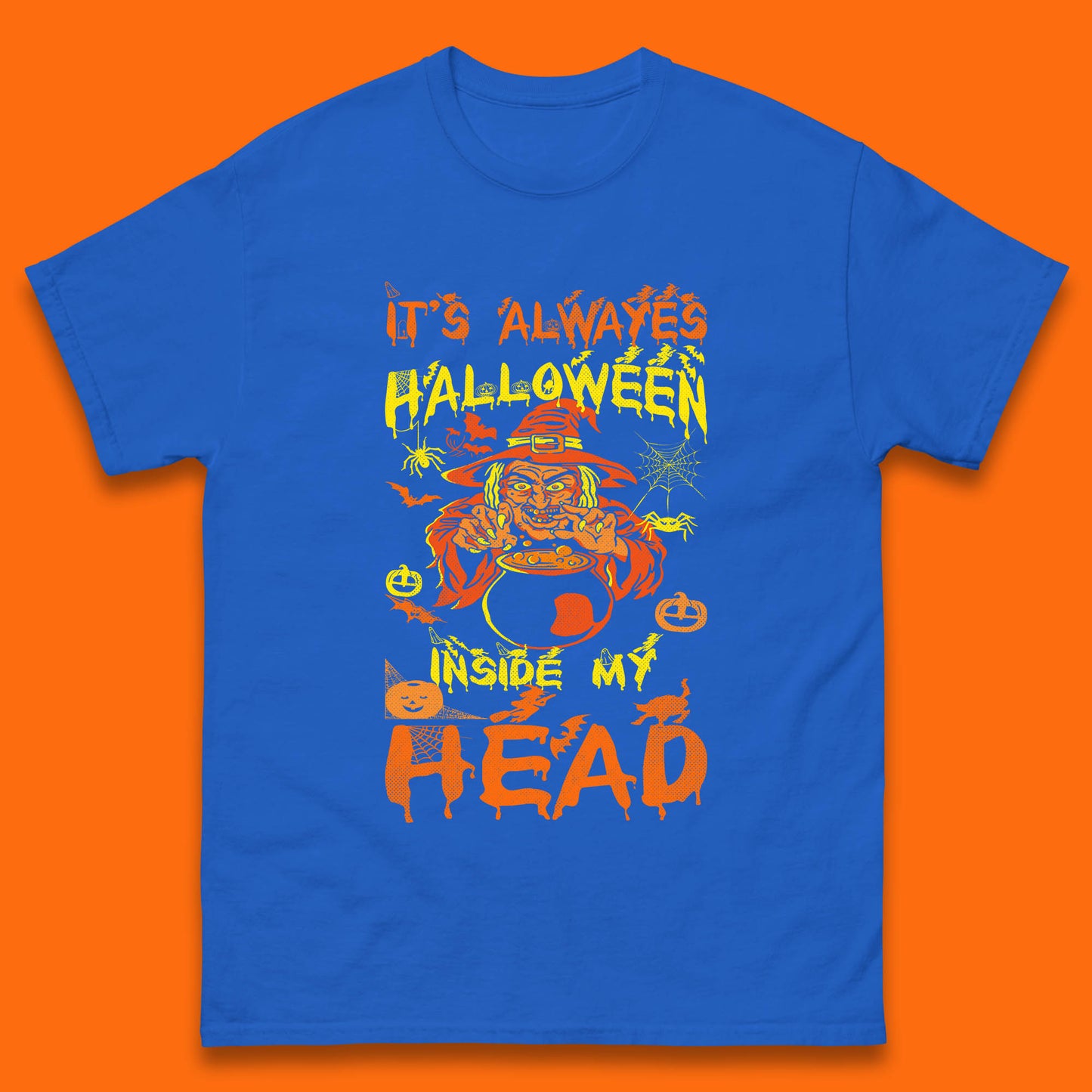 It's Always Halloween Inside My Head Witch Cooking A Magic Potion In The Cauldron (Stew Pot) Halloween Mens Tee Top