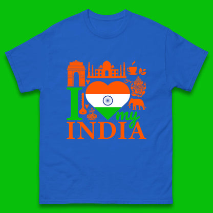 I Love My India Patriotic Indian Flag 15th August Independence Day Mens Tee Top