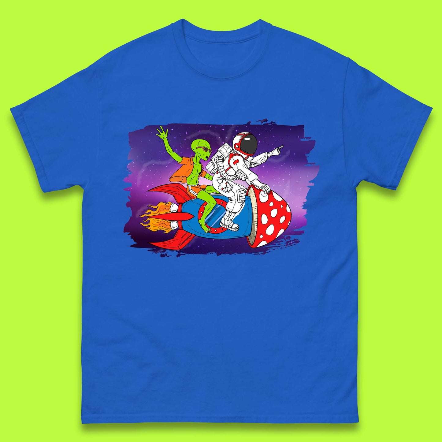 Alien & Astronaut Rocket Ship Mens T-Shirt