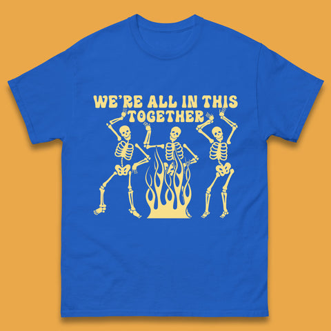 We're All In This Together Dancing Skeletons Halloween Day Spooky Season Mens Tee Top