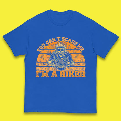 You Can't Scare Me I'm A Biker Halloween Skeleton Riding Motorcycle Vintage Biker Skull Kids T Shirt