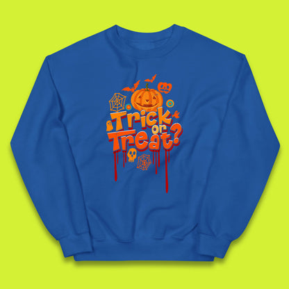 Trick Or Treat Halloween Pumpkin Blood Dripping Horror Scary Spooky Season Kids Jumper