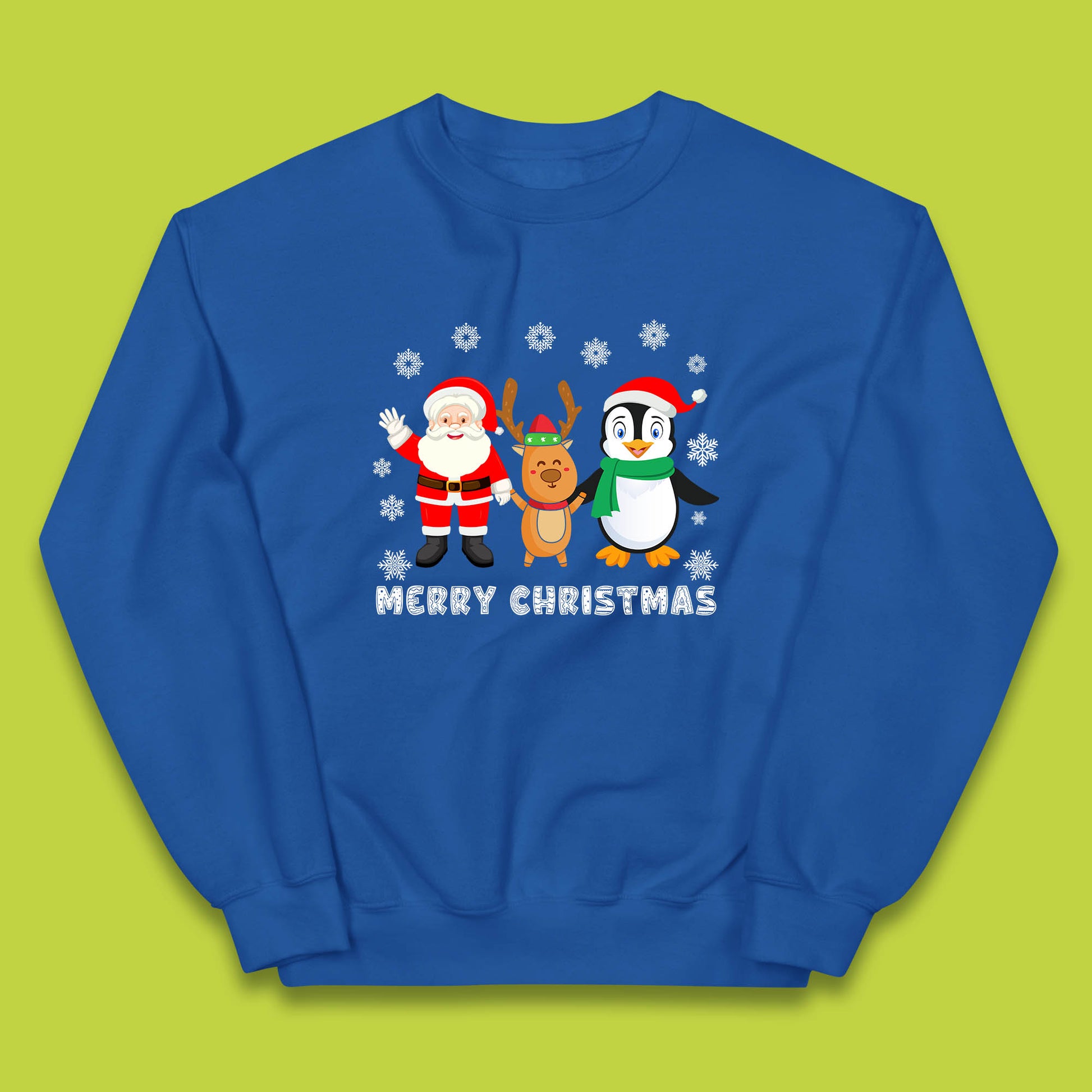 merry christmas penguin santa claus and reindeer jumper