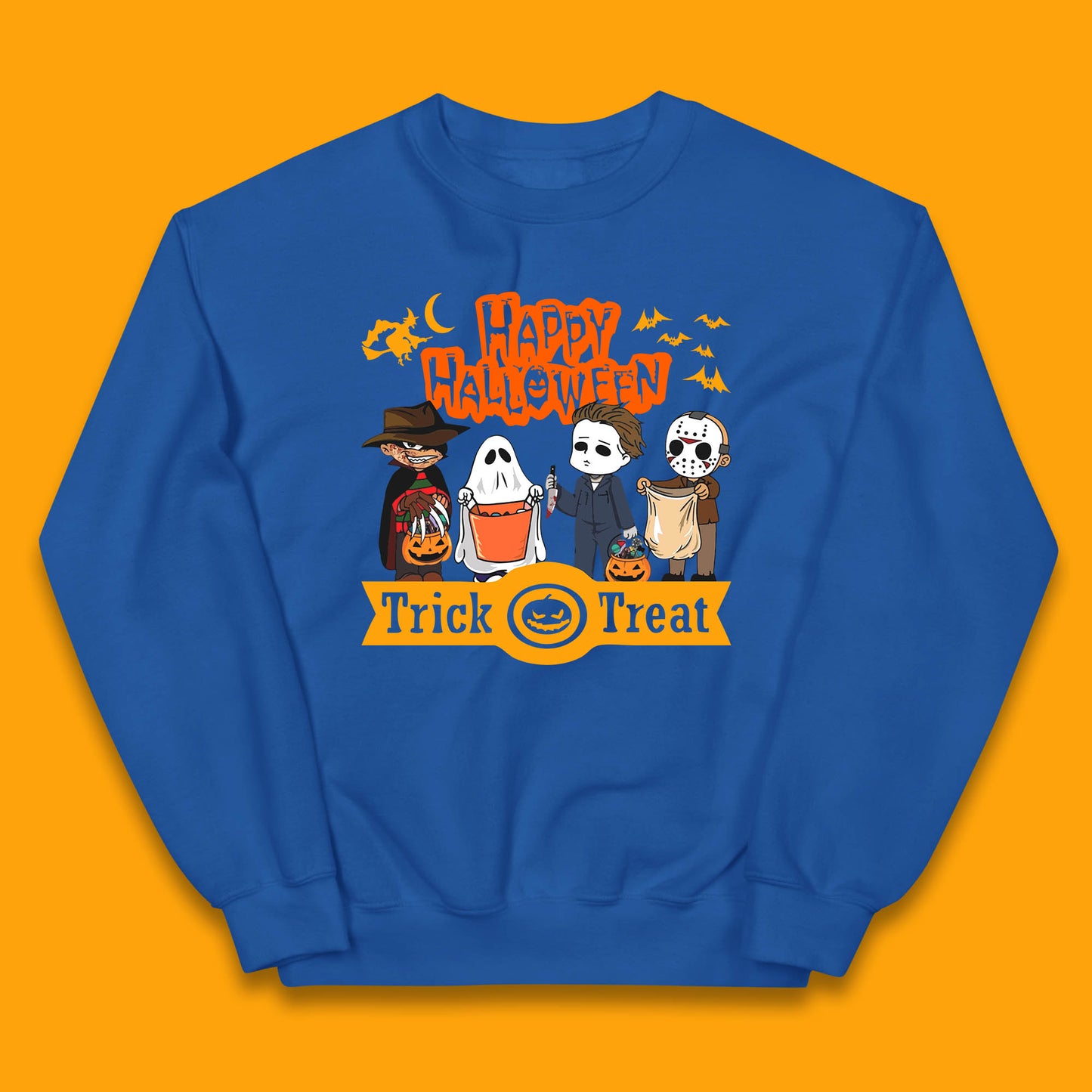 Happy Halloween Trick Or Treat Chibi Horror Movie Characters Killer Kids Jumper