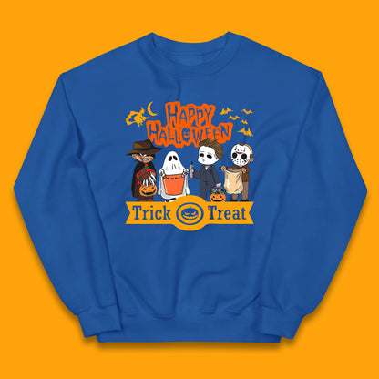 Happy Halloween Trick Or Treat Chibi Horror Movie Characters Killer Kids Jumper