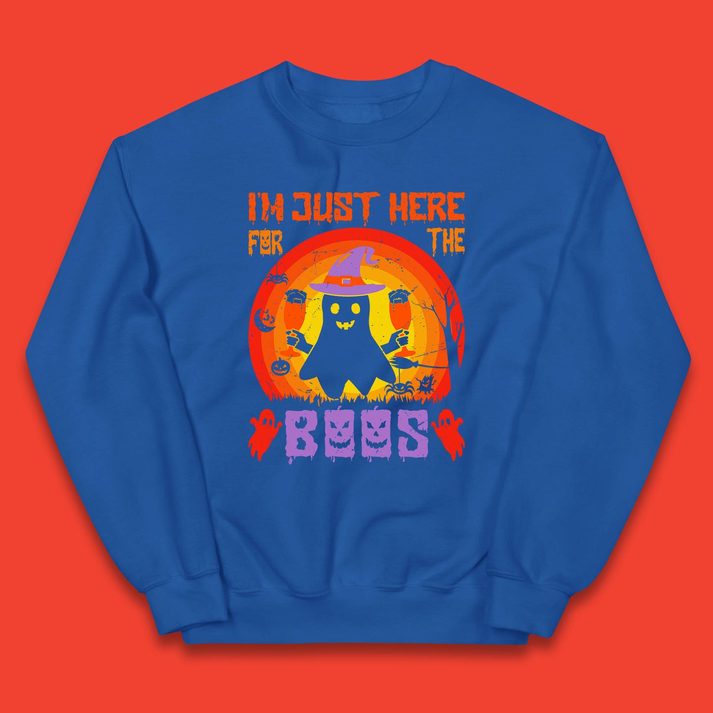 I'm Just Here For The Boos Halloween Boo Ghost Witch Hat Horror Scary Kids Jumper