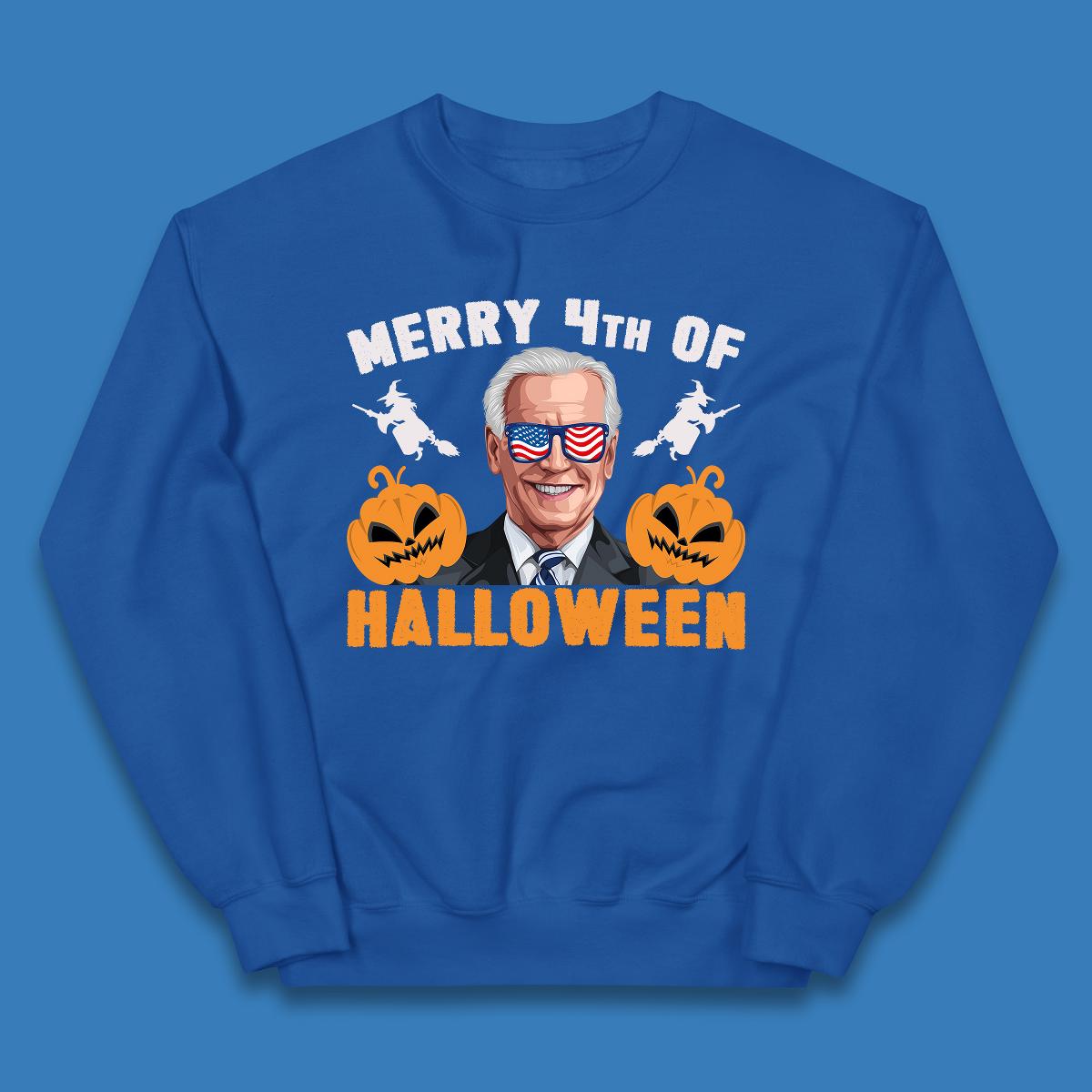 Merry 4th Of Halloween Funny Confused Joe Biden 4th Of July Kids Jumper