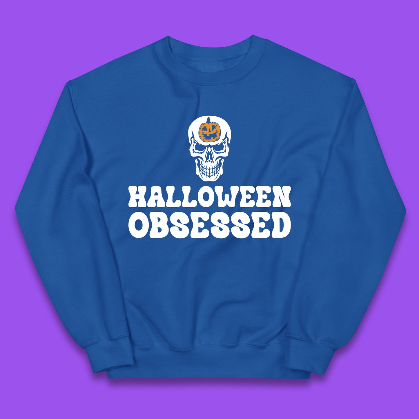 Skull Pumpkin Halloween Obsessed Funny Pumpkin Obsessed Party Spooky Season Kids Jumper