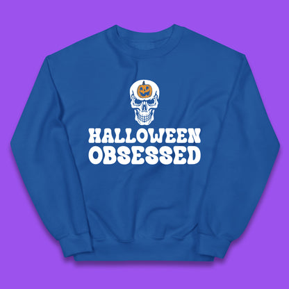 Skull Pumpkin Halloween Obsessed Funny Pumpkin Obsessed Party Spooky Season Kids Jumper